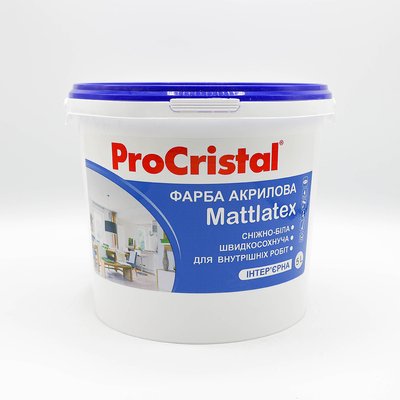 Фарба латексна інтер’єрна ProCristal Mattlatex IR-232 Матова Біла 5 л i00301326 фото