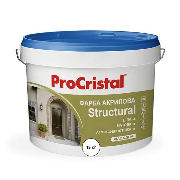 Фарба фасадна структурна ProCristal Structural ІР-138 Матова Біла 15 кг i00301548 фото Фарба фасадна структурна ProCristal Structural ІР-138 Матова Біла 15 кг i00301548 фото