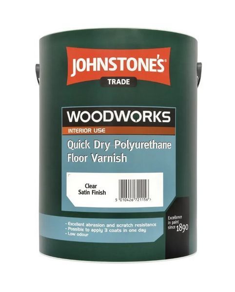 Лак напольный Quick Dry Polyurethane Floor Varnish Johnstone's полуматовый бесцветный 5 л 00301978 фото