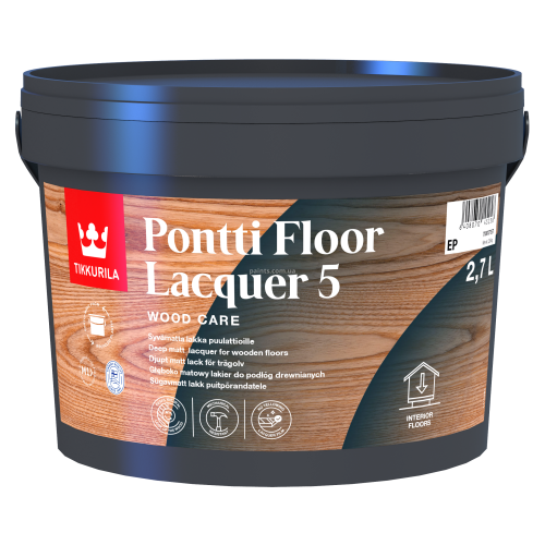 Лак напольный Tikkurila Pontti Floor 5 матовый 0.9 л 710017156 фото Лак напольный Tikkurila Pontti Floor 5 матовый 0.9 л 710017156 фото