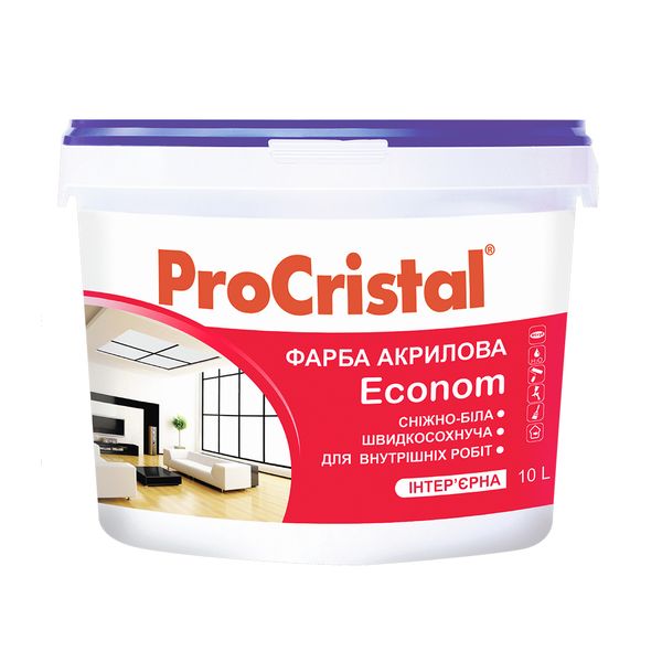 Фарба акрилова інтер’єрна ProCristal Econom IR-230 Матова Біла 10 л i00301286 фото