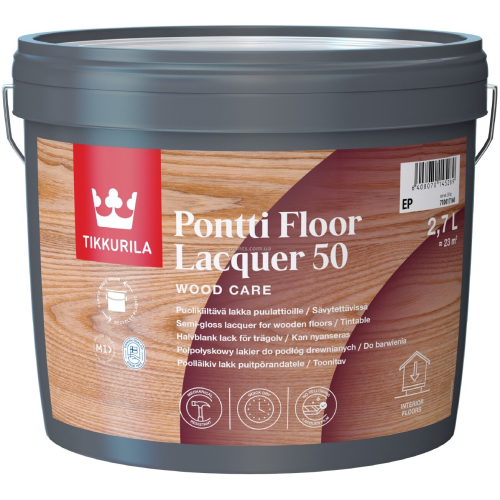 Лак напольный Tikkurila Pontti Floor 50 полуглянцевый 2.7 л 710017160 фото Лак напольный Tikkurila Pontti Floor 50 полуглянцевый 2.7 л 710017160 фото