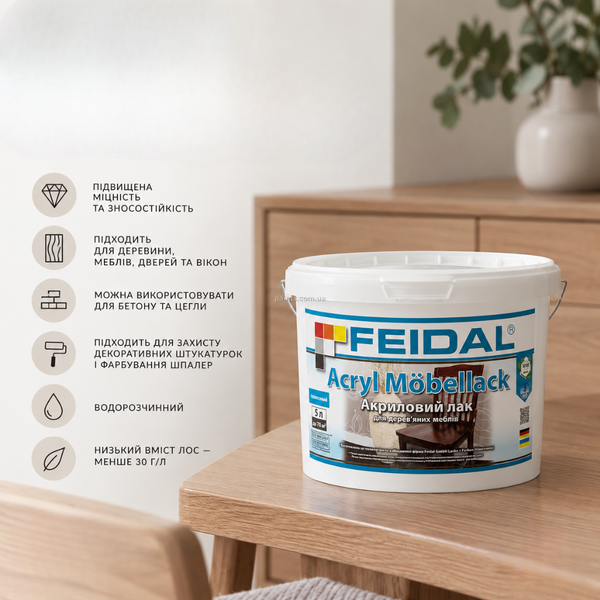 Акриловий меблевий лак глянсовий Acryl M&ouml;bellack Feidal 1 л 50203395 фото