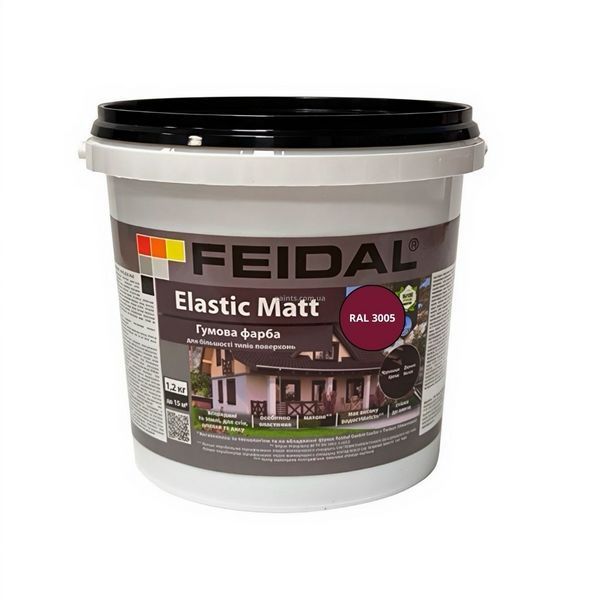 Гумова фарба Feidal Elastic Matt Матовий RAL 3005 Бордовий 1,2 кг 50132316 фото