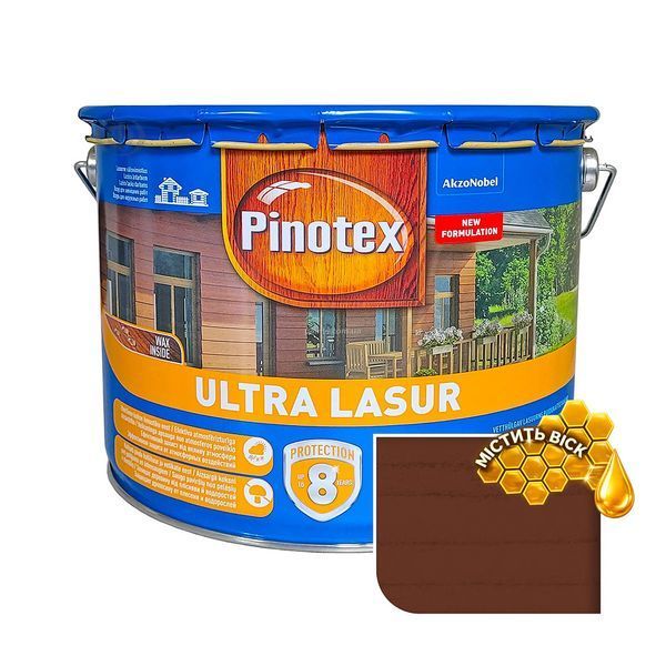 Пропитка для дерева Pinotex Ultra Lasur тик 10 л 5302667 фото Пропитка для дерева Pinotex Ultra Lasur тик 10 л 5302667 фото