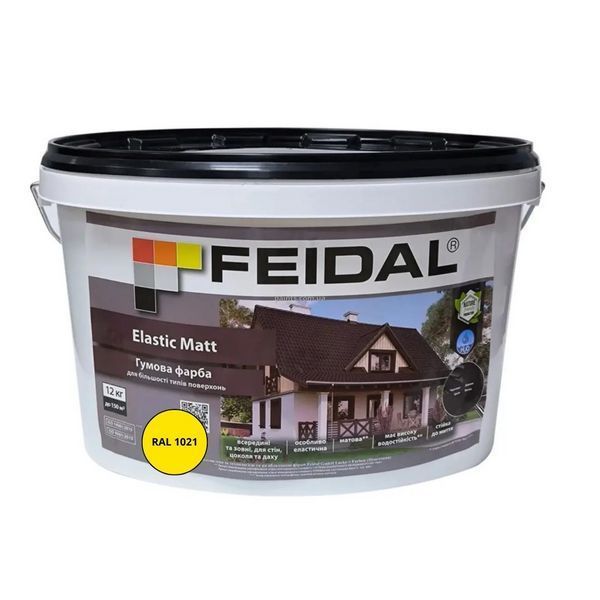 Резиновая краска Feidal Elastic Matt Матовый RAL 1021 Желтый 12 кг 50132307 фото Резиновая краска Feidal Elastic Matt Матовый RAL 1021 Желтый 12 кг 50132307 фото
