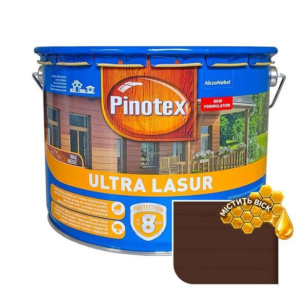 Пропитка для дерева Pinotex Ultra Lasur орех 10 л 5302668 фото Пропитка для дерева Pinotex Ultra Lasur орех 10 л 5302668 фото